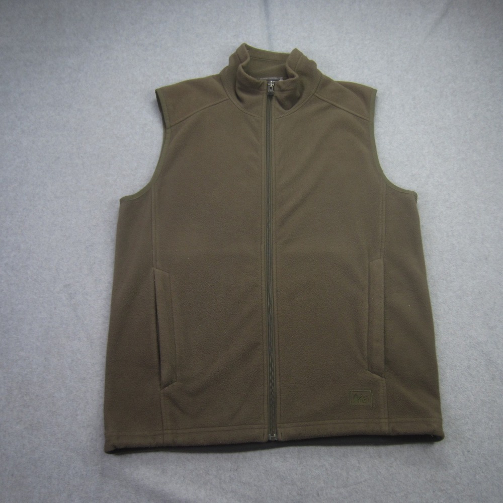 REI Vest Mens Medium Olive Green Full Zip Outdoor‎ Casual Fleece